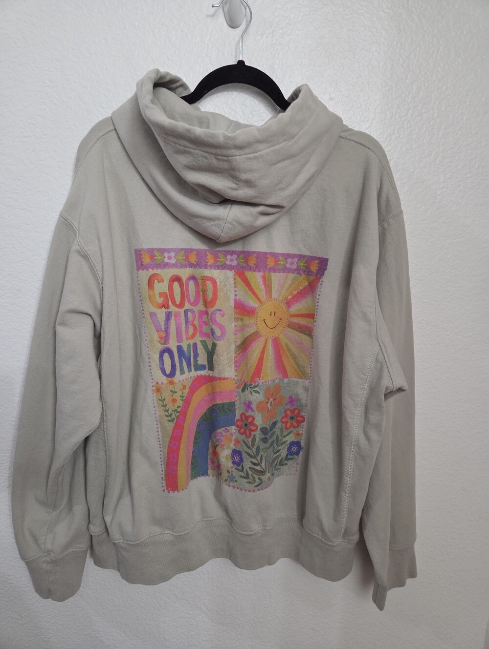 NATURAL LIFE Light Gray Hoodie Good Vibes Only Women's Size Xlarge